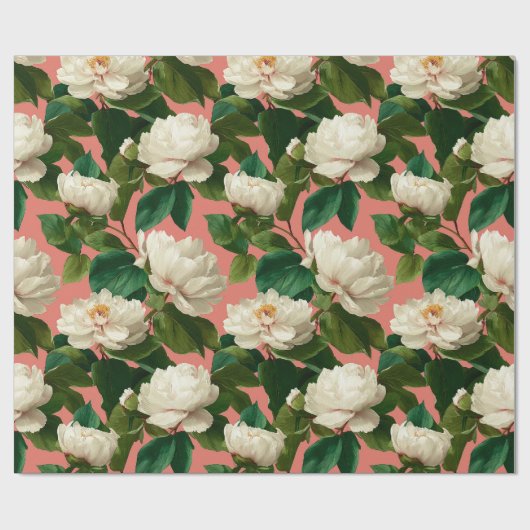 Papier Cadeau White Peonies on pechy background pattern (Plat)