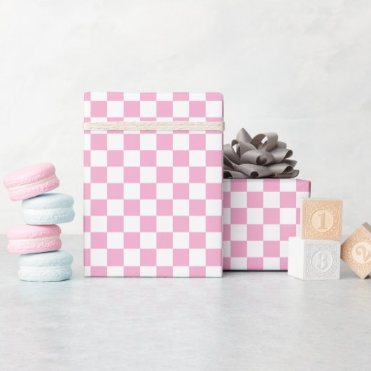 Papier Cadeau White & Pink Checkerboard Wrapping Paper Roll (Baby Shower)