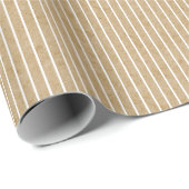 Papier Cadeau White Pinstripes Faux Rustic Tan Kraft Paper Look (Coin rond)