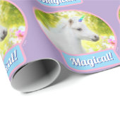 Papier Cadeau White Pony Unicorn (Coin rond)