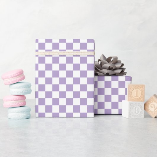 Papier Cadeau White & Purple Checkerboard Wrapping Paper Roll (Baby Shower)
