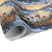 Papier Cadeau White Samoyed Christmas Boat Holiday (Coin rond)