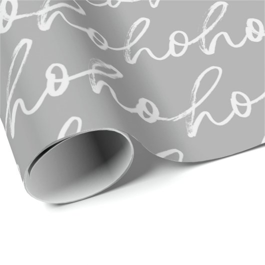 Papier Cadeau White Script Ho Ho Ho Silver Christmas (Coin rond)