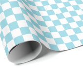 Papier Cadeau White & Sky Blue Checkerboard Wrapping Paper Roll (Coin rond)