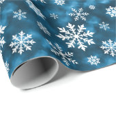 Papier Cadeau White Snowflake Pattern On Blue Background Winter (Coin rond)
