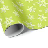 Papier Cadeau White Snowflakes on Green Winter Pattern (Coin rond)