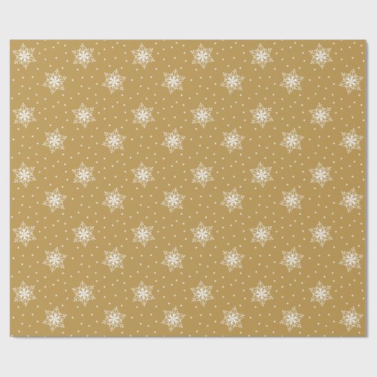 Papier Cadeau White Snowflakes Pois Gold Christmas (Plat)
