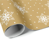 Papier Cadeau White Snowflakes Pois Gold Christmas (Coin rond)