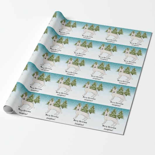 Papier Cadeau White Swiss Shepherd White GSD Chien Forêt d'hiver (Déroulé)