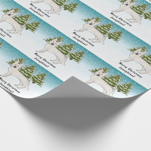 Papier Cadeau White Swiss Shepherd White GSD Chien Forêt d'hiver (Coin)
