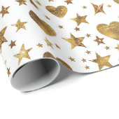 Papier Cadeau White With Gold Sparkle Hearts (Coin rond)