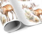 Papier Cadeau Whitetail Buck Forest Berries de Noël (Coin rond)
