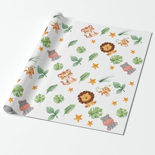 Papier Cadeau Wild one Jungle Animaux Tropical Boy Anniversaire (Déroulé)