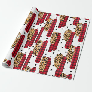 Papier Cadeau Wild Red Buffalo Plaid Empreinte de léopard Christ