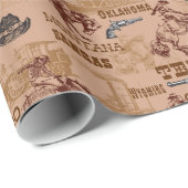 Papier Cadeau Wild West Rodeo Cowboys Broncos Six Shooters (Coin rond)