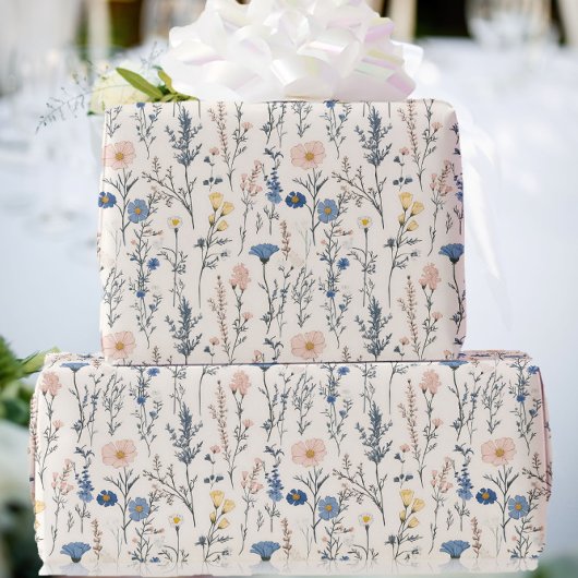 Papier Cadeau Wildflower Gift Wrapping Paper Blue & Pink