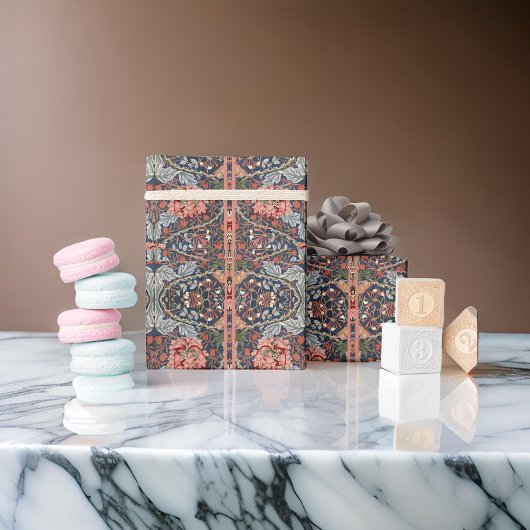 Papier Cadeau William *Morris Blue Thistle Pink Motifs