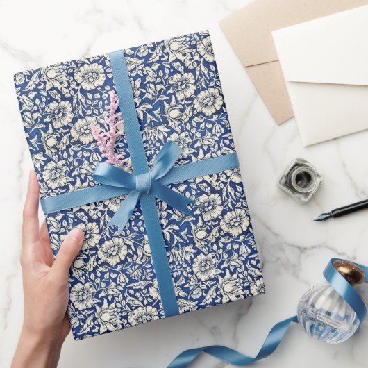 Papier Cadeau William Morris Fleurs Mallow Floral Bleu Blanc Bla (Cadeaux)
