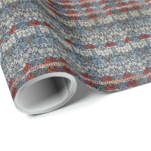 Papier Cadeau William Morris Fleurs rouges Vintages Motif floral