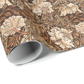 Papier Cadeau William Morris Floral, Chocolat Brown et beige (Coin rond)