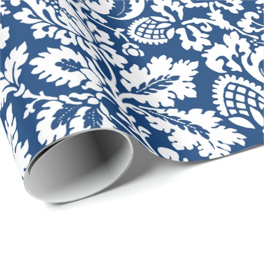 Papier Cadeau William Morris Floral Damask, Cobalt Blue & White (Coin rond)