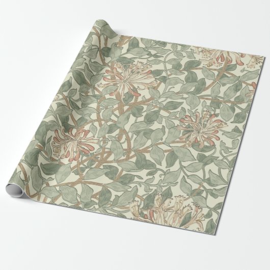 Papier Cadeau William Morris Honeysuckle Vert Floral (Déroulé)
