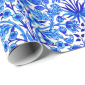 Papier Cadeau William Morris Hyacinth Imprimer, Cobalt Bleu & Bl (Coin rond)