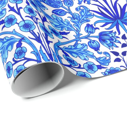 Papier Cadeau William Morris Hyacinth Imprimer, Cobalt Bleu & Bl (Coin rond)