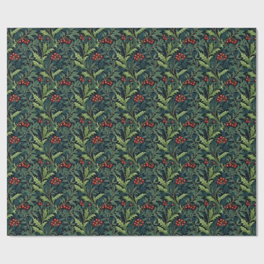 Papier Cadeau William Morris Inspiré Red Holly Berry Noël (Plat)