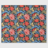 Papier Cadeau William Morris inspiré rouge profond pastel bleu r (Plat)