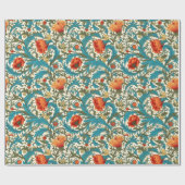 Papier Cadeau William Morris inspiré terre cuite pastel bleu (Plat)