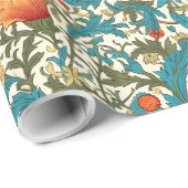 Papier Cadeau William Morris inspiré terre cuite pastel bleu (Coin rond)