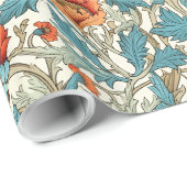 Papier Cadeau William Morris inspiré terre cuite pastel bleu (Coin rond)