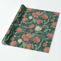 William Morris Inspiré Vert Rouge Botanique Floral
