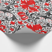 Papier Cadeau William Morris Iris et Lily, noir, blanc et rouge (Coin)