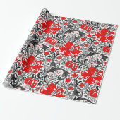 Papier Cadeau William Morris Iris et Lily, noir, blanc et rouge (Déroulé)
