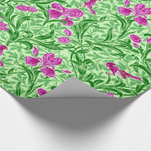 Papier Cadeau William Morris Irises, Green, Magenta et Orchid
