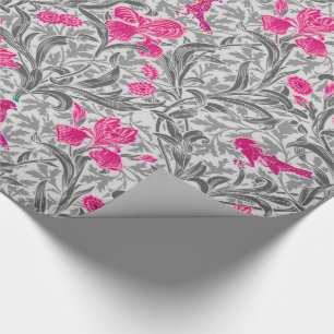 Papier Cadeau William Morris Irises, rose et gris argenté / gris