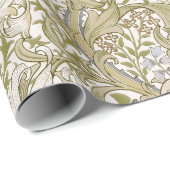 Papier Cadeau William Morris Jardin Fleur de Lys Classique Doré (Coin rond)