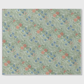 Papier Cadeau William Morris Larkspur Floral Vert rose bleu (Plat)