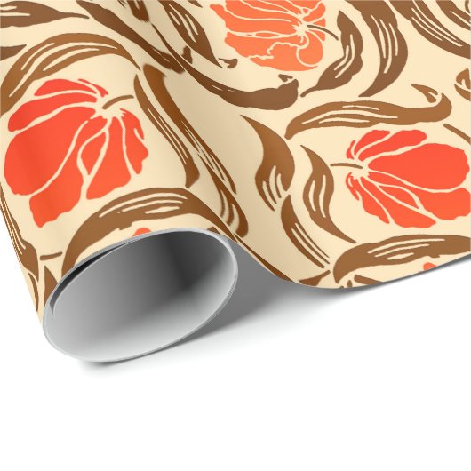Papier Cadeau William Morris Pimpernel, Mandarin Orange & Brown (Coin rond)