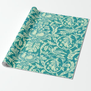 Papier Cadeau William Morris Reine Anne sarcelle oiseaux floral