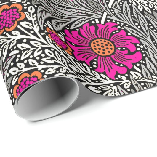 Papier Cadeau William Morris Souci, Gris et Blanc (Coin rond)