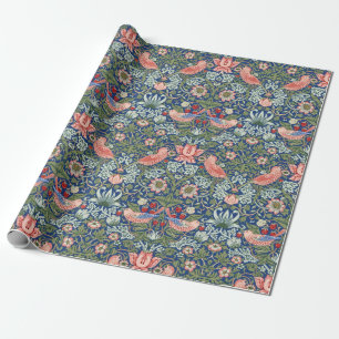Papier Cadeau William Morris Strawberry Thief Marine Corail
