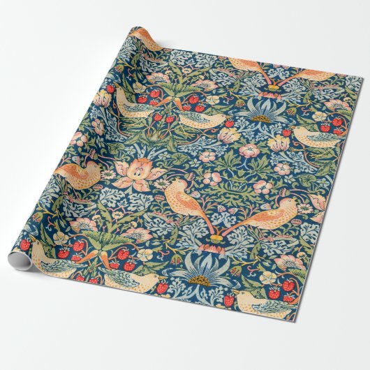 Papier Cadeau William Morris Strawberry Thief Motif floral (Déroulé)