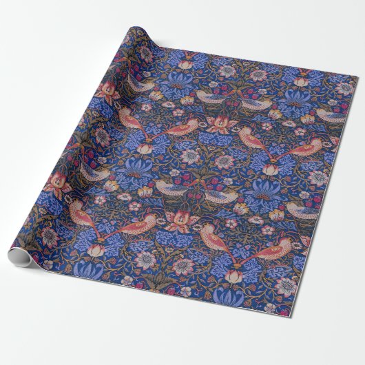 Papier Cadeau William Morris Strawberry Thief Motif floral (Déroulé)