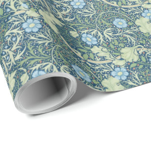 Papier Cadeau William Morris Vintage Floral Bleu Vert algues