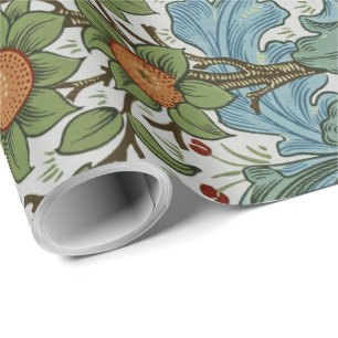 Papier Cadeau William Morris Vintage Floral Jaune Vert Bleu