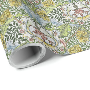 Papier Cadeau William Morris Vintage Myrte vert rose