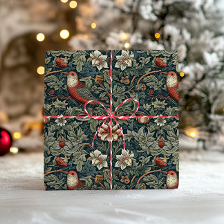 Papier Cadeau William Morris Woodland Florals Birds Christmas